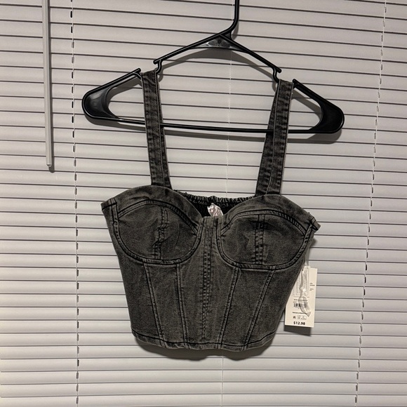NOBO Tops - Black Denim Bustier Top